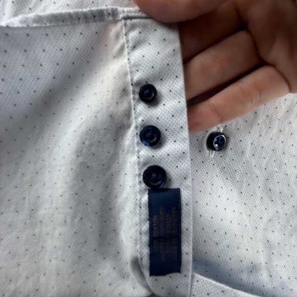 David Donahue 16.5 34/35 Trim Cotton Geometric Blue Shirt Long Sleeve Button Up - Picture 10 of 13